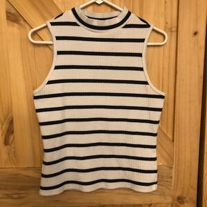 Sonoma Black and White Striped Mock Neck Ribbed Tank Top Sweater Women’s L